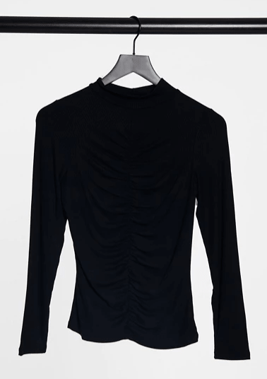 Jersey ceñido negro de cuello alto para mujer